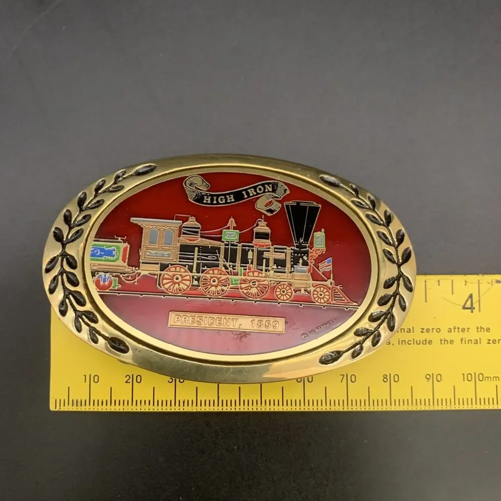 Vintage Heritage Buckles Brass High Iron Train President 1859 Belt Buckle Locom